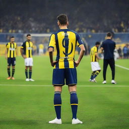 Back view of a soccer player named Fatih, wearing a jersey with number 68, standing on the field with spectators in the background at Fenerbahçe Ülker stadium.