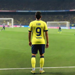 Back view of a soccer player named Fatih, wearing a jersey with number 68, standing on the field with spectators in the background at Fenerbahçe Ülker stadium.