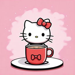 This is a delightful digital art image of Hello Kitty enjoying her coffee