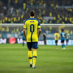 Back view of a soccer player named FATIH, wearing a jersey with number 68, on the vibrant field in front of the cheering crowd at Fenerbahçe Ülker stadium.