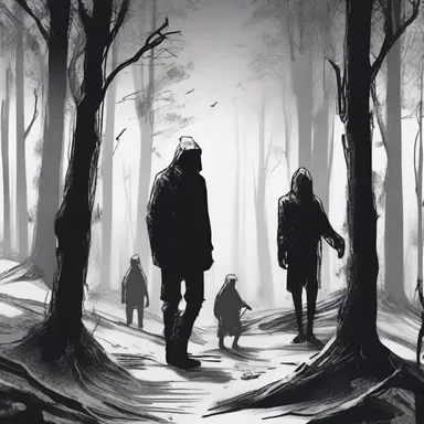 Lost in the desolate forest, the characters desperately searched for sustenance as the horrors of the night closed in on them.