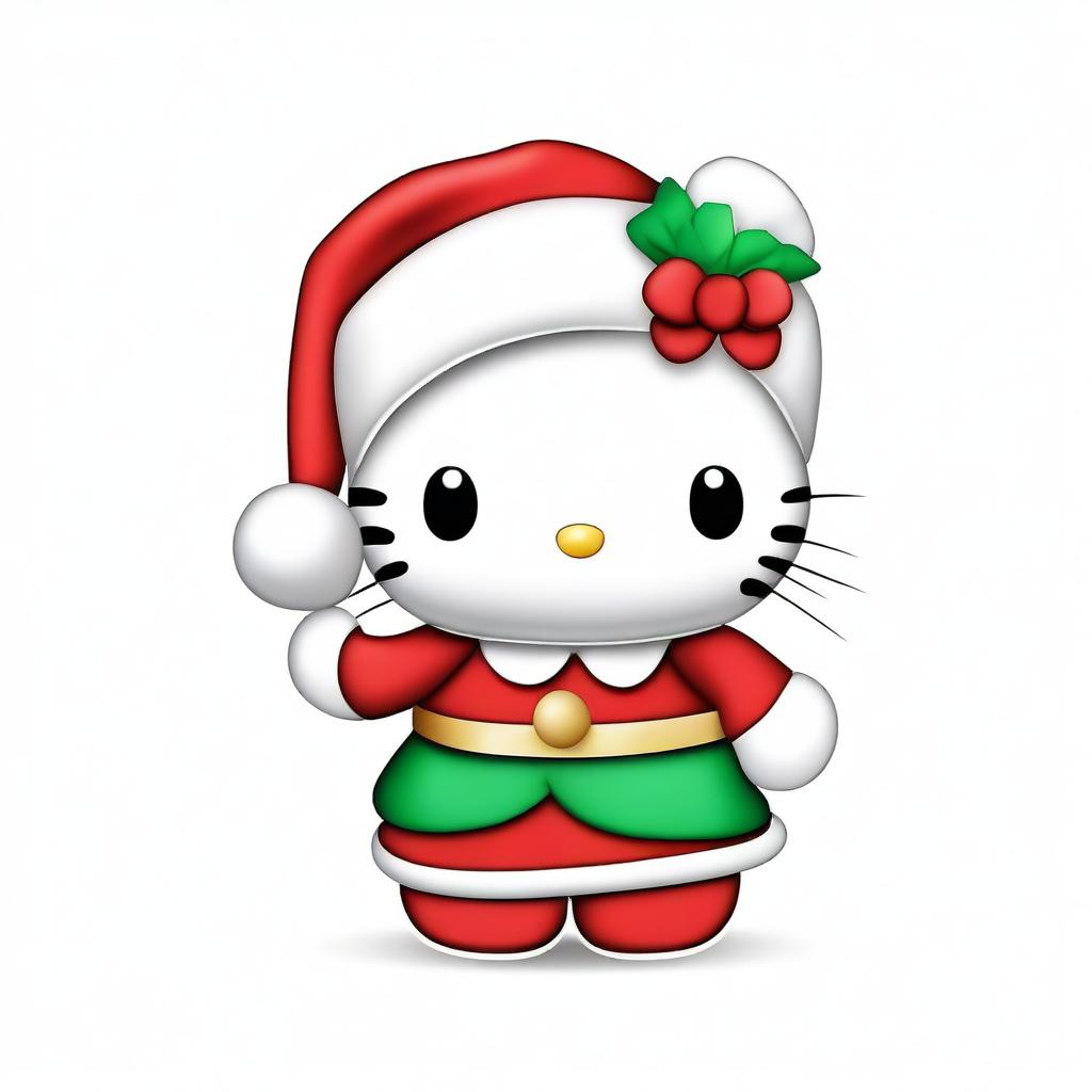 This is a high-definition digital art image of Hello Kitty dressed as Santa Claus, set against a transparent white background