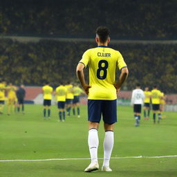 Back view of a soccer player, 'CELEN', wearing a jersey with number 68, standing on the field with Fenerbahçe Ülker stadium's audience cheering in the background.