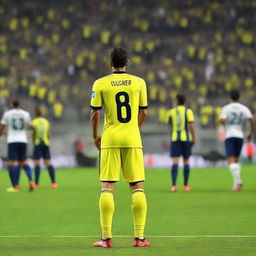 Back view of a soccer player, 'CELEN', wearing a jersey with number 68, standing on the field with Fenerbahçe Ülker stadium's audience cheering in the background.