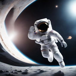 A compelling 3D illustration showing an astronaut performing in Olympic-style events, demonstrating strength, agility, and elegance in a zero-gravity space environment.