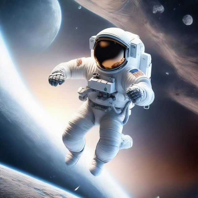 A compelling 3D illustration showing an astronaut performing in Olympic-style events, demonstrating strength, agility, and elegance in a zero-gravity space environment.