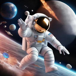 A dynamic 3D illustration depicting an astronaut participating in various Olympic sports. The various space-themed adaptations of traditional sports should be emphasized, set against the backdrop of the infinite cosmos.