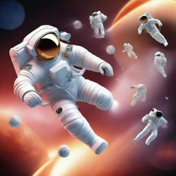 A dynamic 3D illustration depicting an astronaut participating in various Olympic sports. The various space-themed adaptations of traditional sports should be emphasized, set against the backdrop of the infinite cosmos.