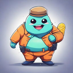 A 2D anime style illustration of a chubby version of the Fortnite Fishstick skin