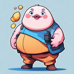 A 2D anime style illustration of a chubby version of the Fortnite Fishstick skin