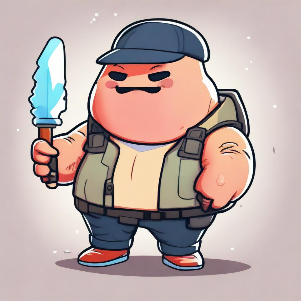 A 2D anime style illustration of a chubby version of the Fortnite Fishstick skin