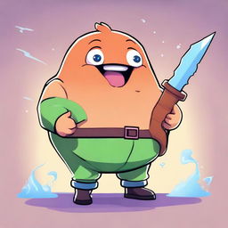 A 2D anime style illustration of a chubby version of the Fortnite Fishstick skin