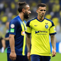 'CELEN' stepping onto the pitch at Fenerbahçe Ülker Stadium, his jersey has 'CELEN' on the back and number 68, showcasing a distinctive swallow tattoo on his arm.