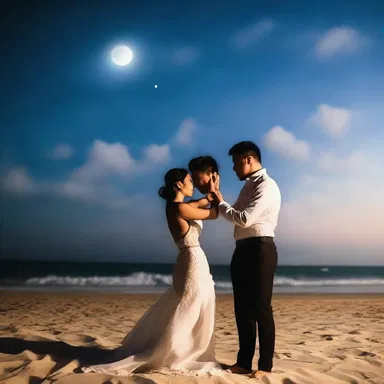 Under the moonlit sky, the couple had a tryst on the secluded beach, expressing their undying love for each other.