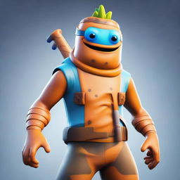 Render a Fortnite character wearing Fishstick skin, vibrant with unique textures and intricate details.