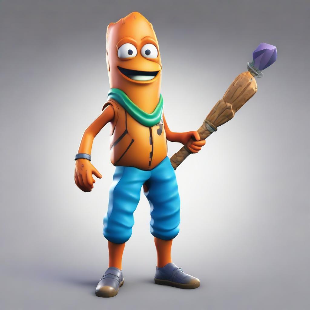 Render a Fortnite character wearing Fishstick skin, vibrant with unique textures and intricate details.