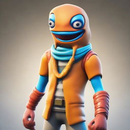 Render a Fortnite character wearing Fishstick skin, vibrant with unique textures and intricate details.