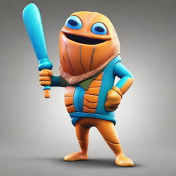 Render a Fortnite character wearing Fishstick skin, vibrant with unique textures and intricate details.