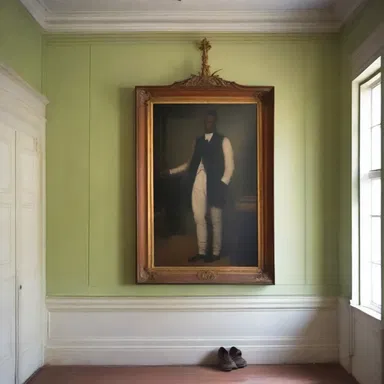 The historical plantation house had a painting of a picaninny hanging in the foyer, reflecting the era's racist architectural style.