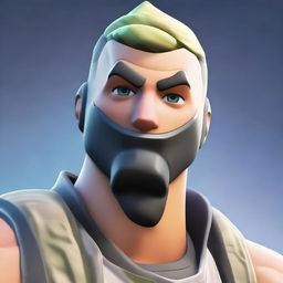 An up-close view of a popular Fortnite skin, focusing on the face showcasing its expressive features and detailed textures.