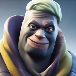 An up-close view of a popular Fortnite skin, focusing on the face showcasing its expressive features and detailed textures.