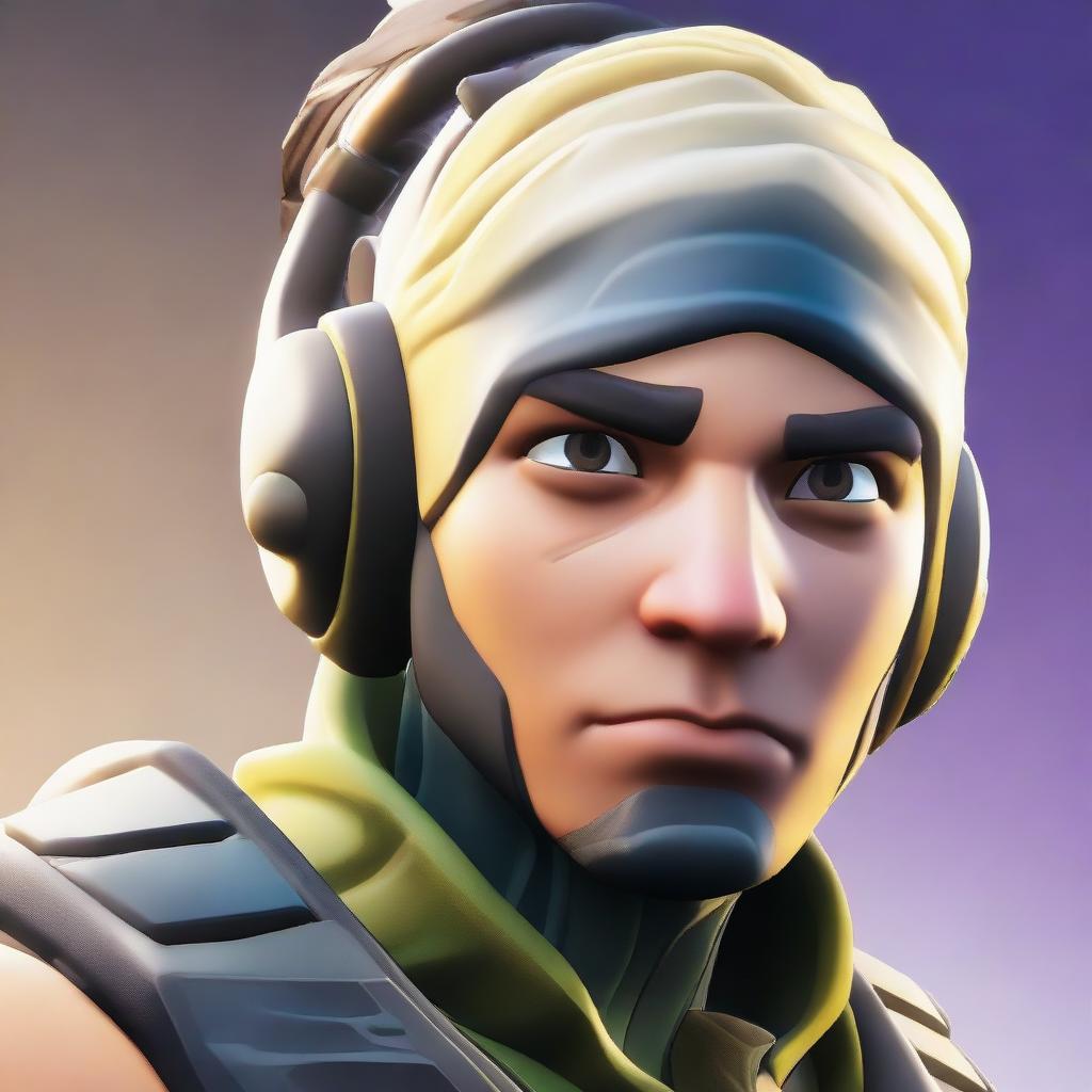 An up-close view of a popular Fortnite skin, focusing on the face showcasing its expressive features and detailed textures.