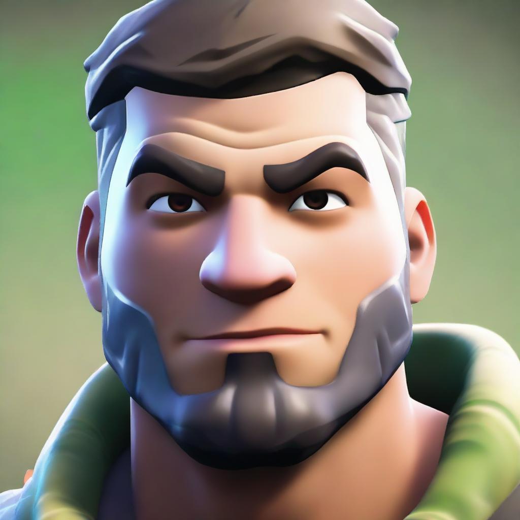 An up-close view of a popular Fortnite skin, focusing on the face showcasing its expressive features and detailed textures.