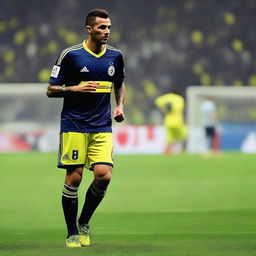 'CELEN' stepping onto the pitch at Fenerbahçe Ülker Stadium, wearing a jersey with number 68, displaying a distinctive swallow tattoo on his arm.