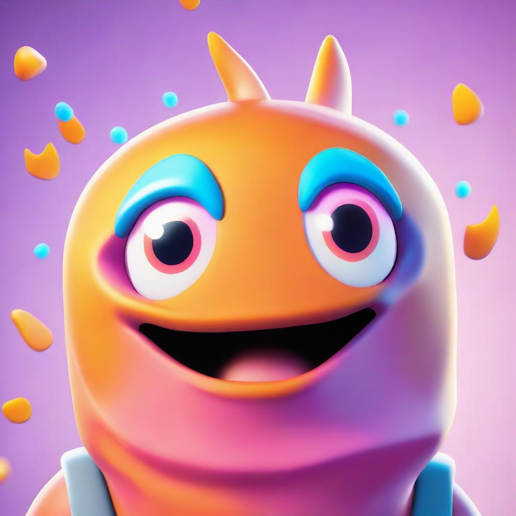 Close-up of a cute rendition of Fortnite's Fishstick skin, concentrating on the face with endearing eyes and a playful expression, bursting with vibrant colors.