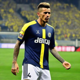 'CELEN', wearing jersey number 68, takes his first momentous step onto the pitch at Fenerbahçe Ülker Stadium, showcasing a swallow tattoo on his arm.