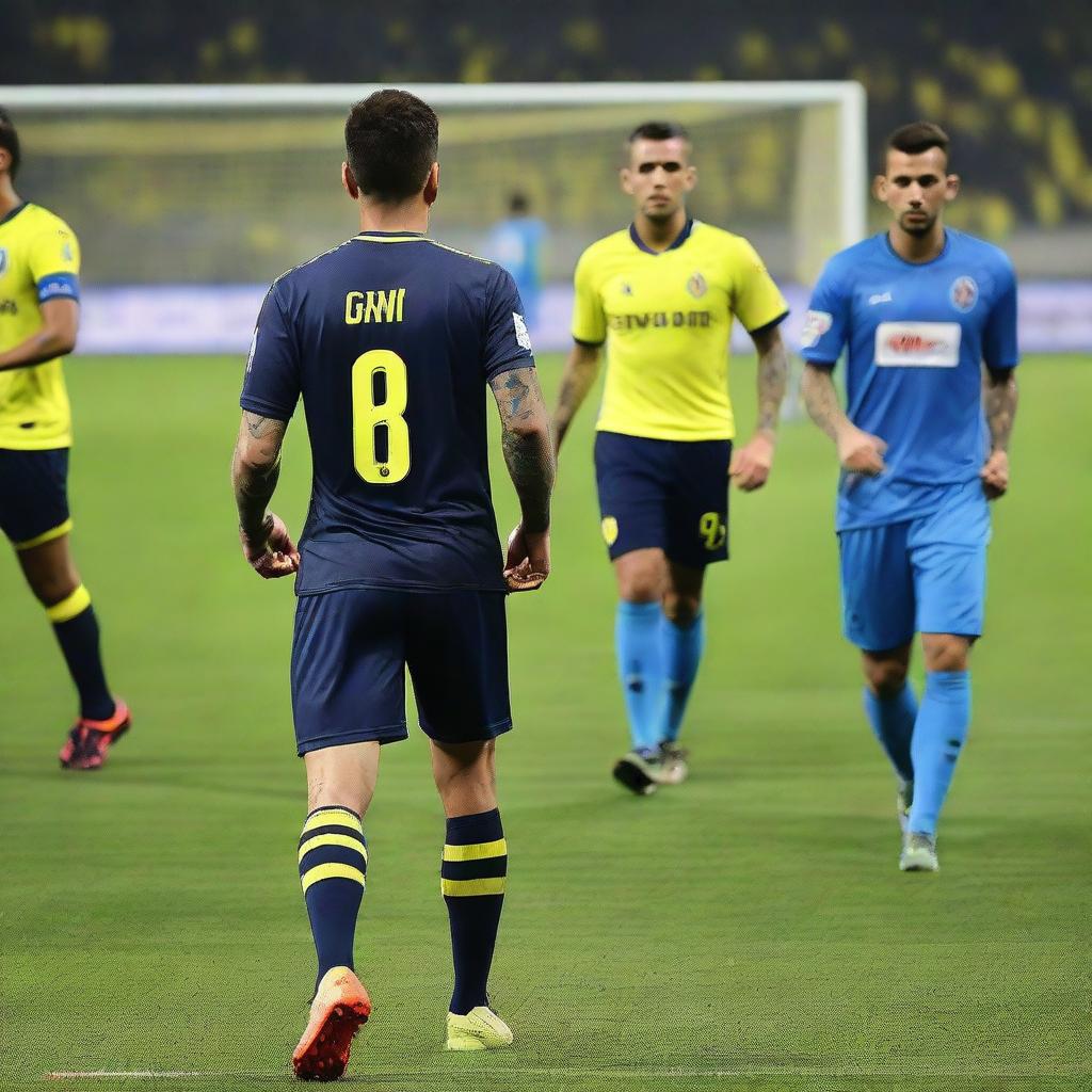 'CELEN', wearing jersey number 68, takes his first momentous step onto the pitch at Fenerbahçe Ülker Stadium, showcasing a swallow tattoo on his arm.