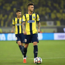 'CELEN', wearing jersey number 68, takes his first momentous step onto the pitch at Fenerbahçe Ülker Stadium, showcasing a swallow tattoo on his arm.