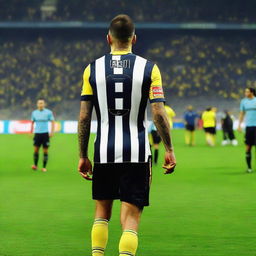 'CELEN', wearing a barred jersey with the number 68, stepping onto the field at Fenerbahçe Ülker Stadium, displaying a swallow tattoo on his arm.