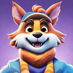 Close-up portrayal of a furry Fortnite-character, smiling warmly and displaying vibrant, texture-rich fur.