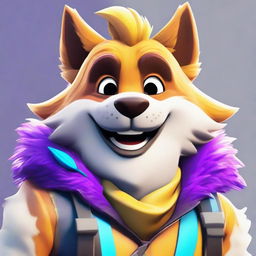 Close-up portrayal of a furry Fortnite-character, smiling warmly and displaying vibrant, texture-rich fur.