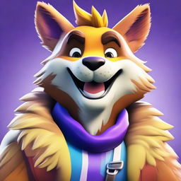 Close-up portrayal of a furry Fortnite-character, smiling warmly and displaying vibrant, texture-rich fur.