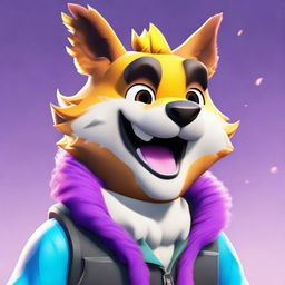 Close-up portrayal of a furry Fortnite-character, smiling warmly and displaying vibrant, texture-rich fur.