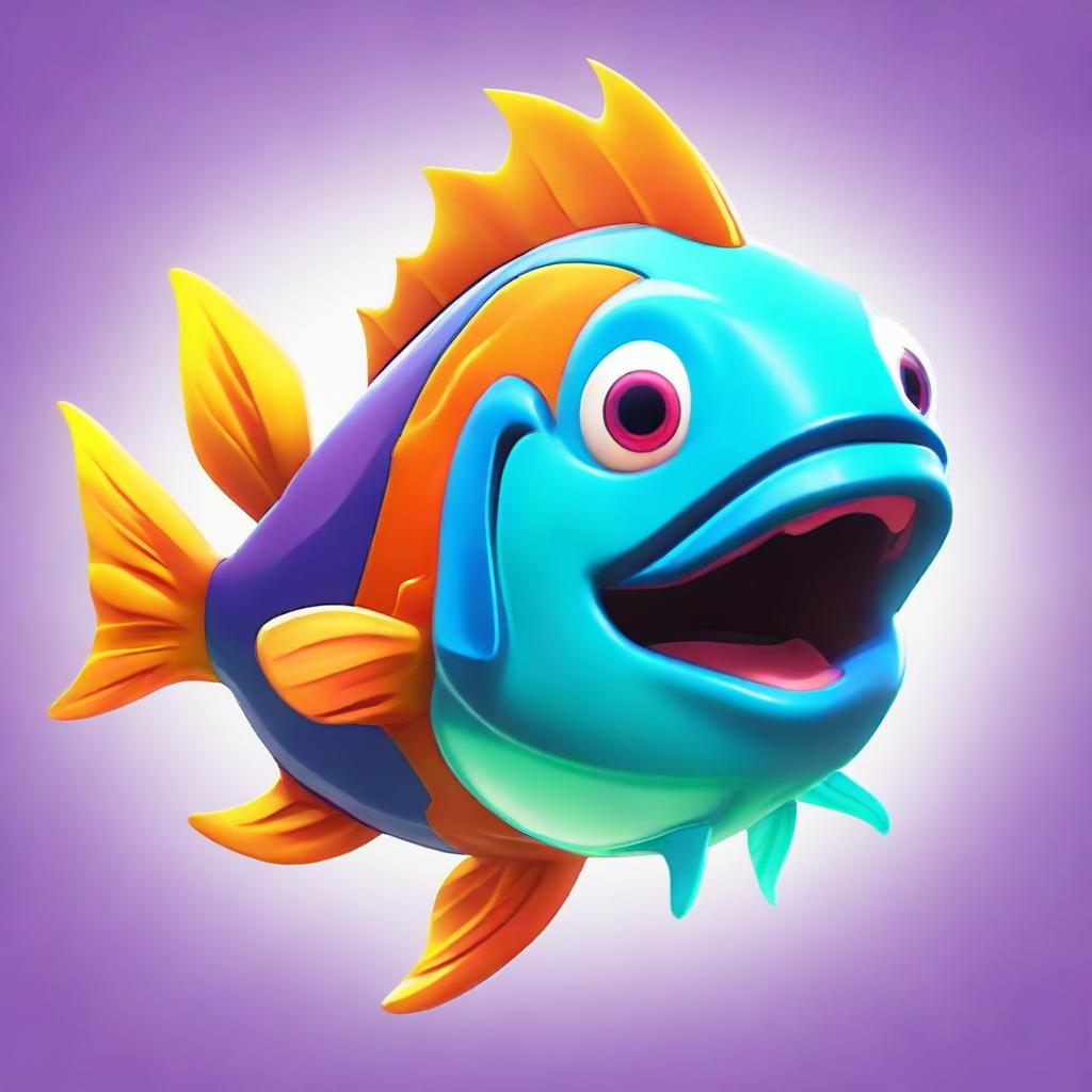 2D animated style close-up of a fish character from Fortnite, presenting a warm smile and vibrant underwater colors.