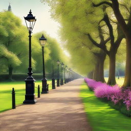 This is a high-quality digital art piece depicting the serene Kensington Gardens