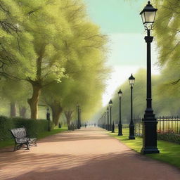 This is a high-quality digital art piece depicting the serene Kensington Gardens