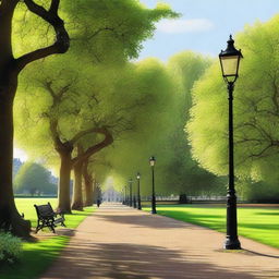 This is a high-quality digital art piece depicting the serene Kensington Gardens