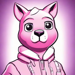 2D outline animated style close-up of Fortnite's Cuddle Team Leader with a confused expression, featuring expressive eyes and dramatic features.