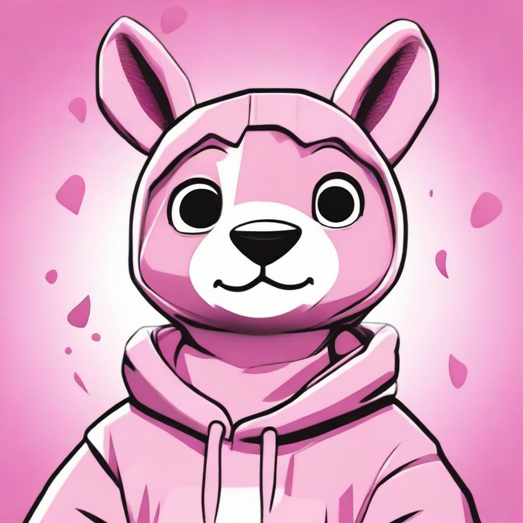 2D outline animated style close-up of Fortnite's Cuddle Team Leader with a confused expression, featuring expressive eyes and dramatic features.