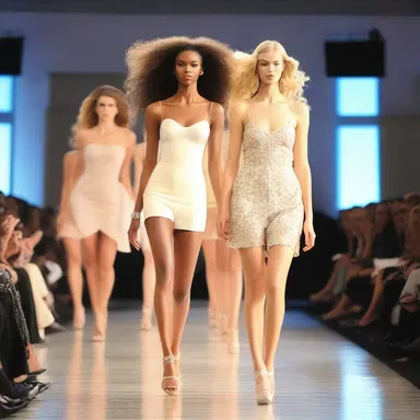 The fashion show featured models walking the runway while the symphony played in the background.