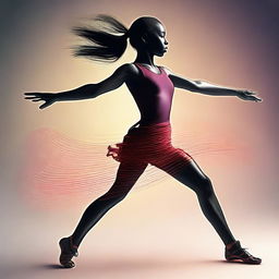 A dynamic digital art image of a girl performing a dance move