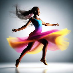 A dynamic digital art image of a girl performing a dance move