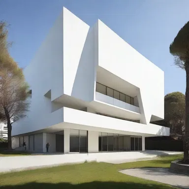 The modernist building's minimalist design used elements representing kalemia, creating a sense of imbalance and tension.
