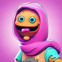 2D outline animated close-up of the confused Fishstick character from Fortnite, featuring expressive eyes and vibrant, aquatic color palette.