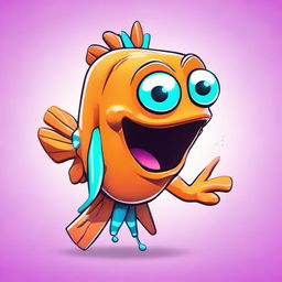 2D outline animated close-up of the confused Fishstick character from Fortnite, featuring expressive eyes and vibrant, aquatic color palette.