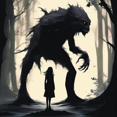 In the romantic novel, the protagonist encounters a grotesque creature lurking in the shadows.